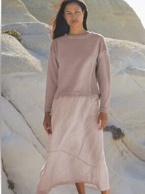 Poetry 100% Melange Linen Striped Delave Skirt 6